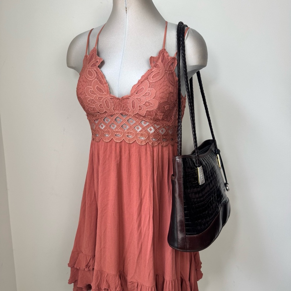 VINTAGE Brighton Satchel Croc Leather Handbag Purse 133757 Black & Brown - Picture 10 of 10